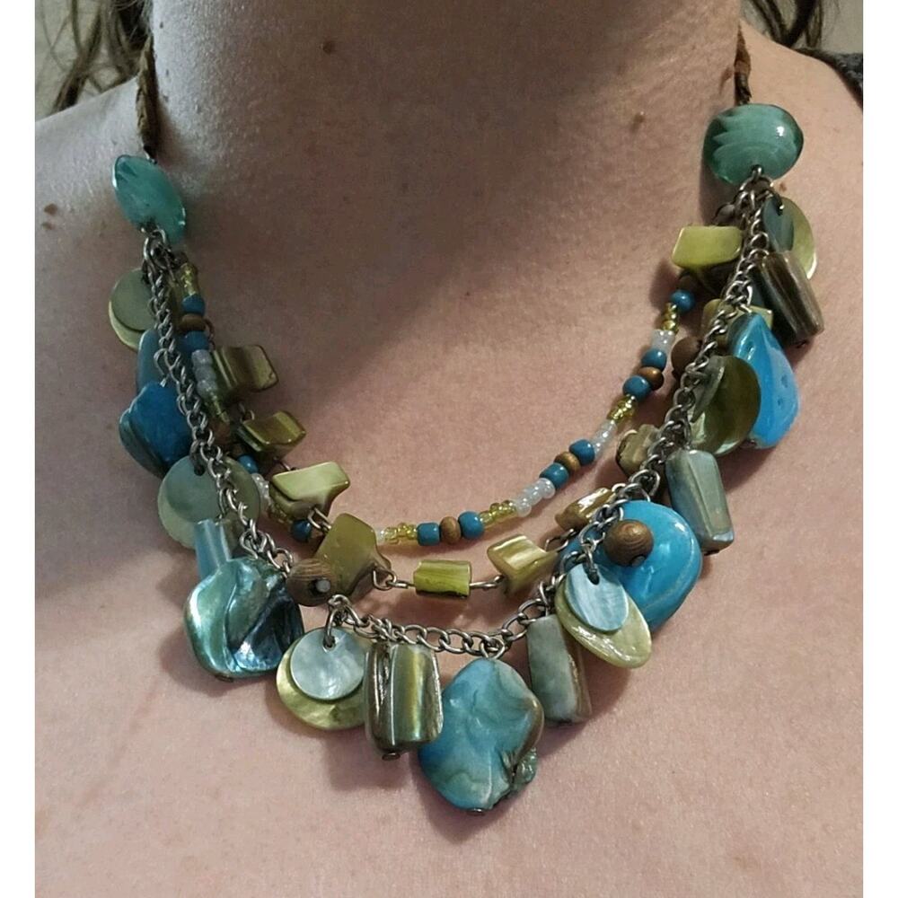 Bohemian Multicolor Shell & Glass Beaded Adjustable Cord Necklace, Lobster Clasp